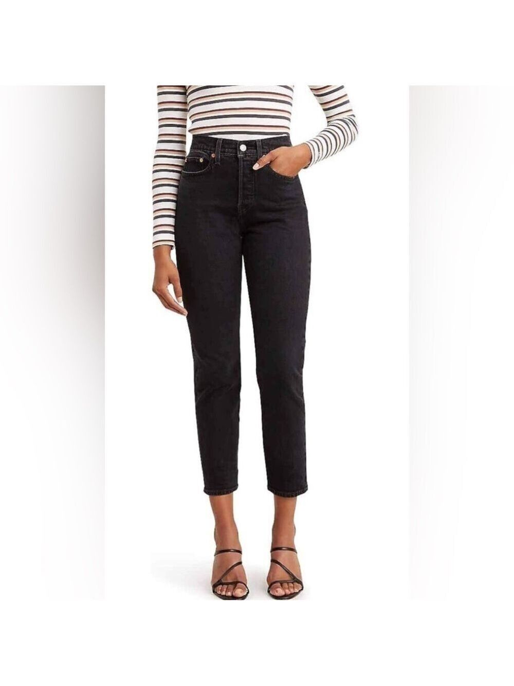 Levi's Premium Wedgie High Rise Cropped Black Denim Jeans